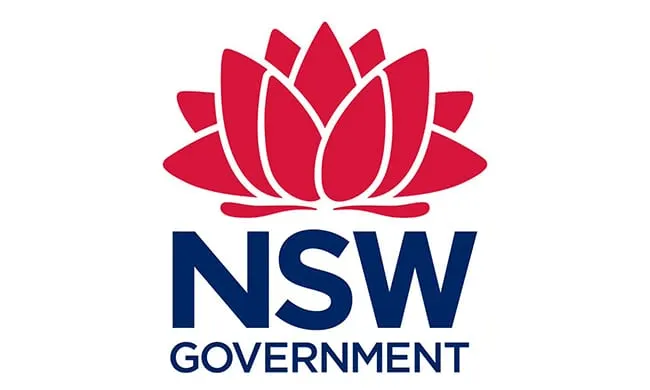 NSW Government logo with a red waratah above the letters NSW