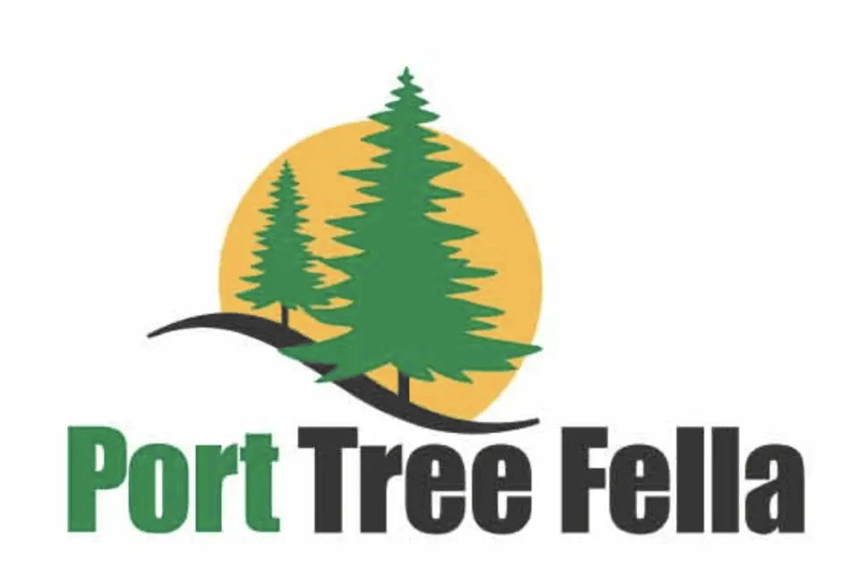 Port Tree Fella logo with green pine trees against a yellow sun