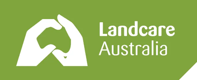 Landcare Australia logo with white hands forming a map of Australia on green